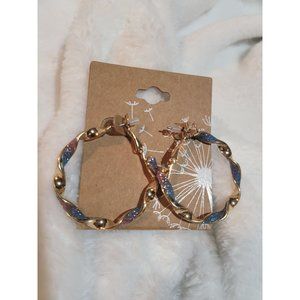 Blue/Purple and Gold Hoop Earrings